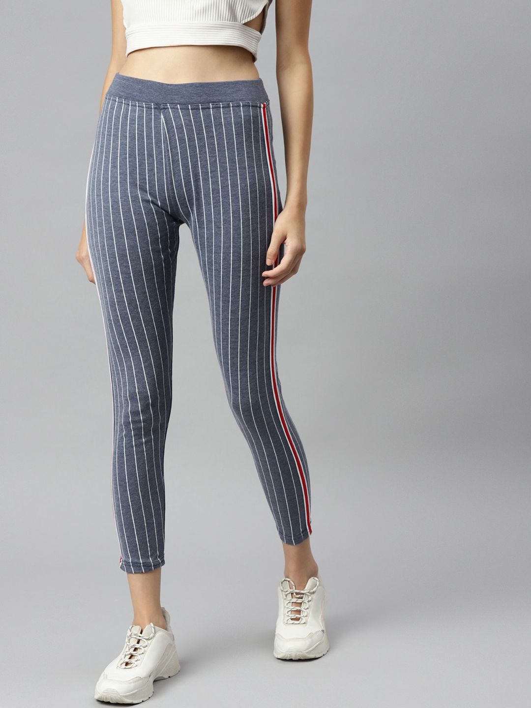 Aarika Women Blue Striped Slim-Fit Track Pant Price in India