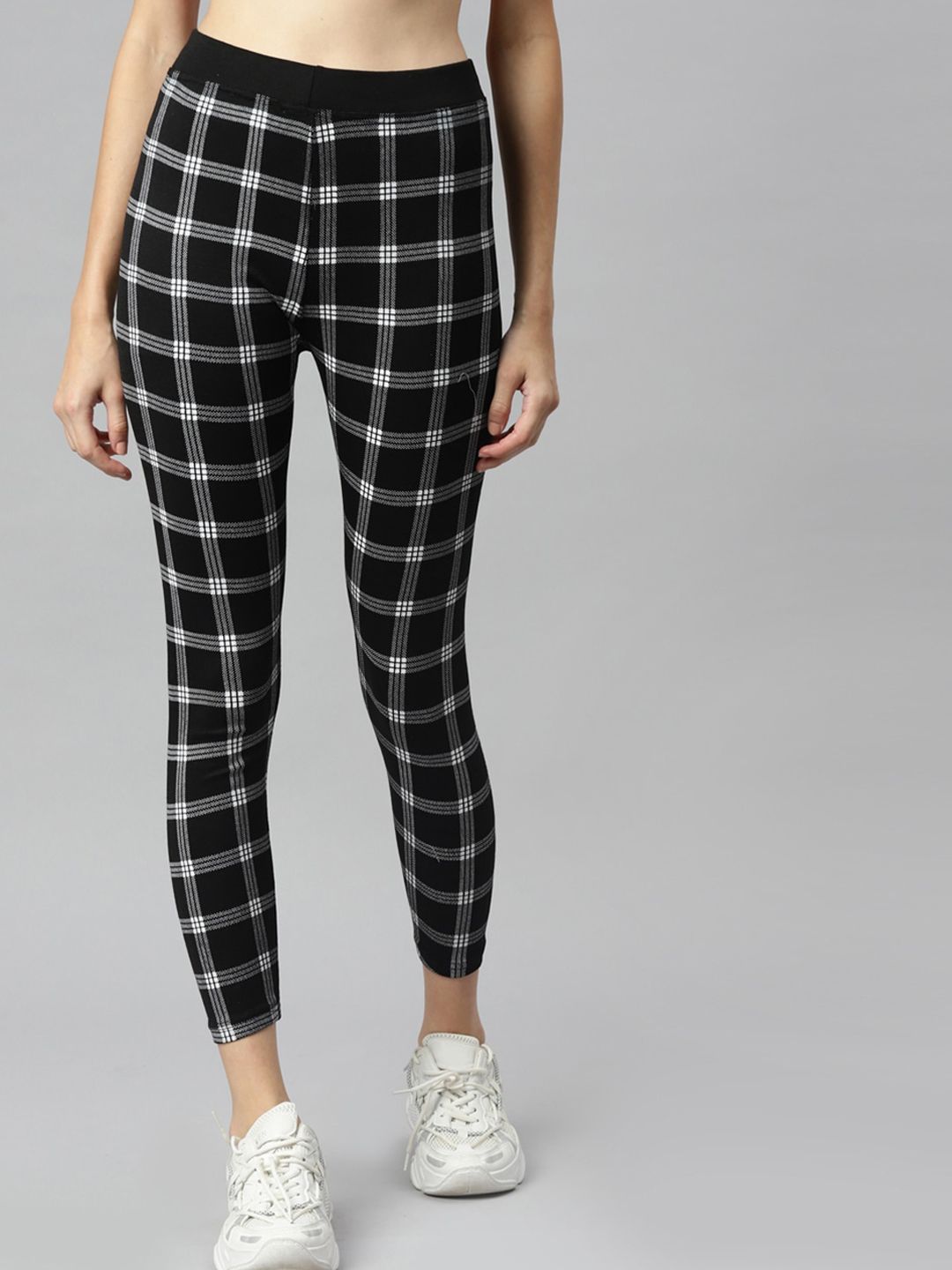 Aarika Women Black & White Checked Slim-Fit Track Pant Price in India