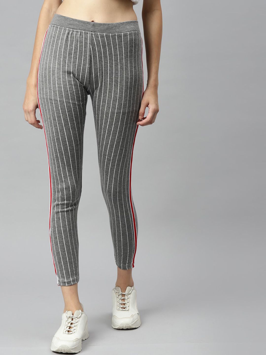 Aarika Women Grey Striped Slim-Fit Track Pants Price in India