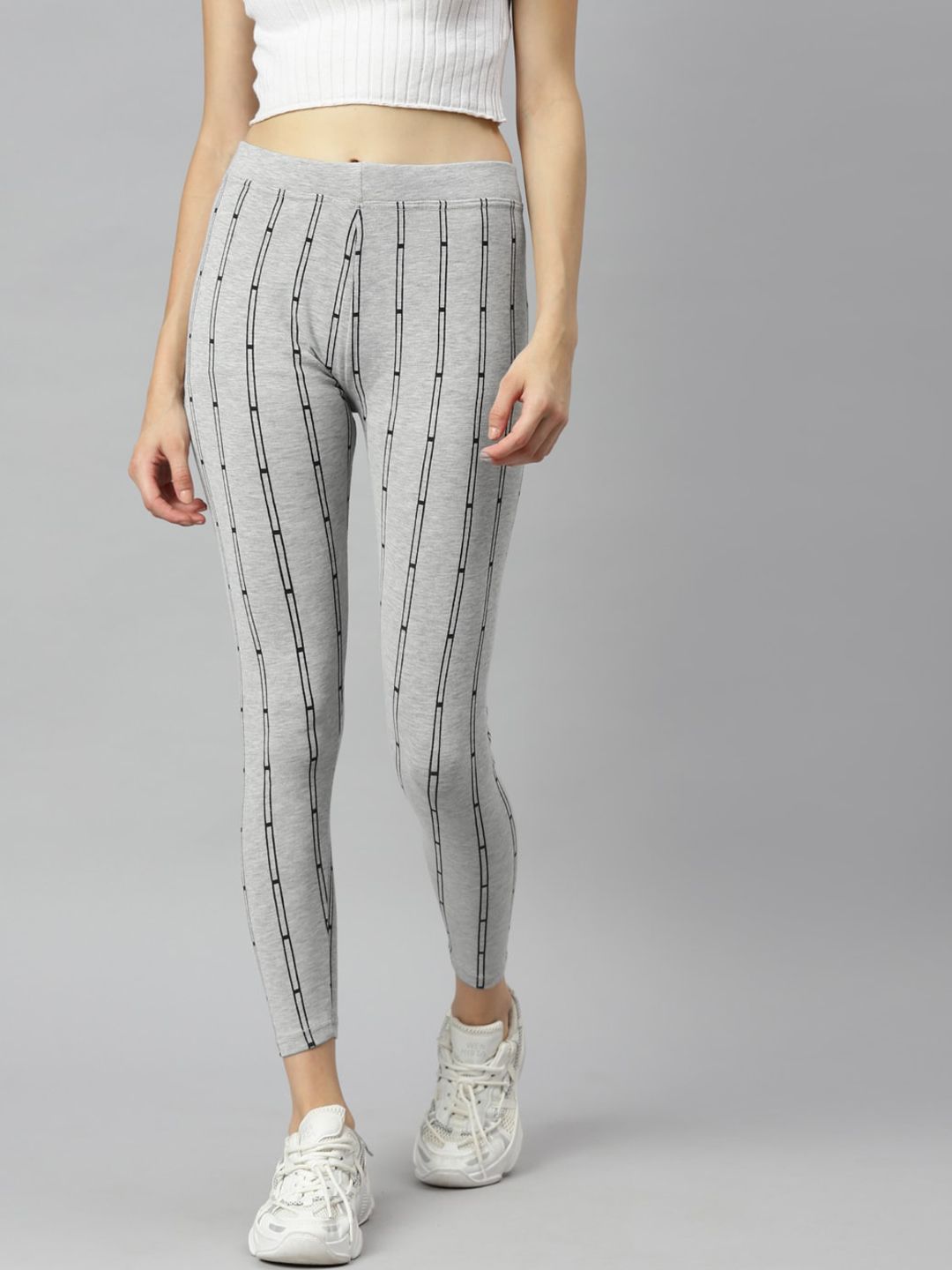 Aarika Women Grey Striped Rapid Dry Slim-Fit Track Pant Price in India