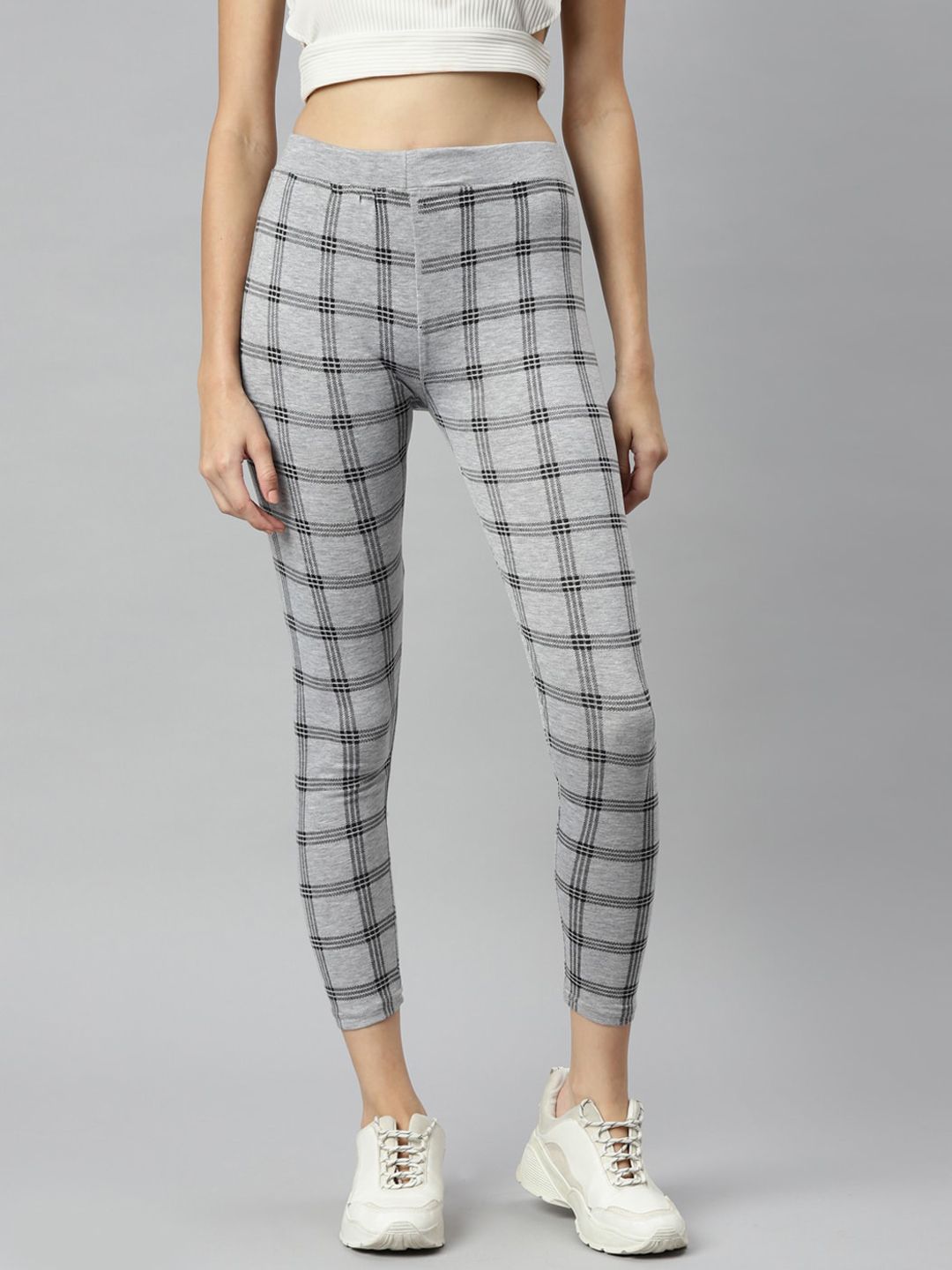 Aarika Women Grey Checked Slim-Fit Track Pants Price in India