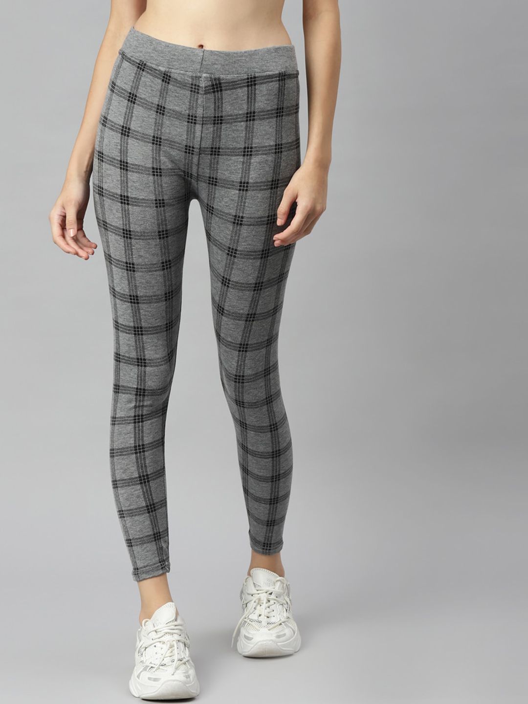 Aarika Women Grey Checked Slim-Fit Rapid Dry Track Pant Price in India