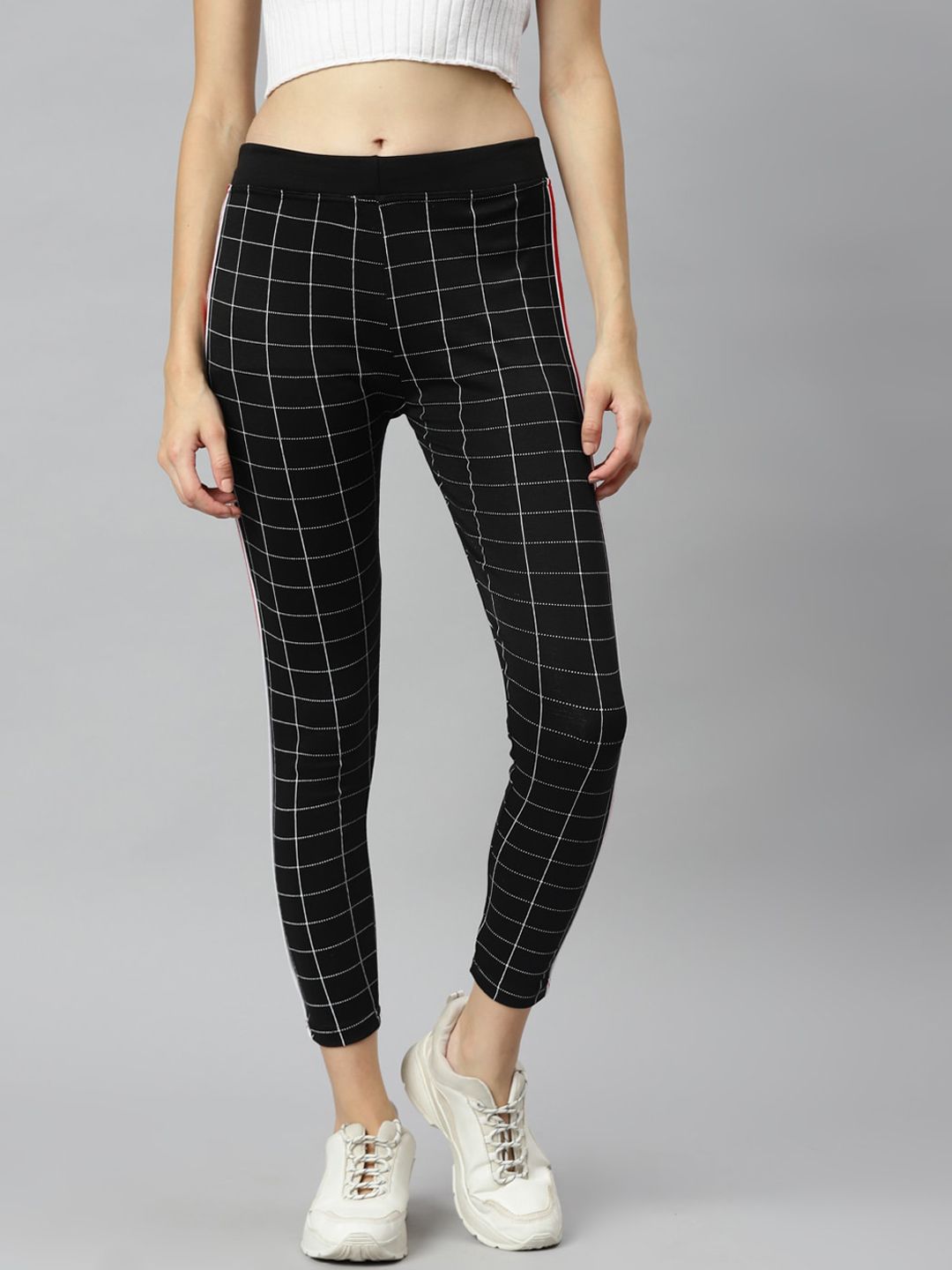 Aarika Women Black Checked Track Slim-Fit Rapid Dry Track Pant Price in India