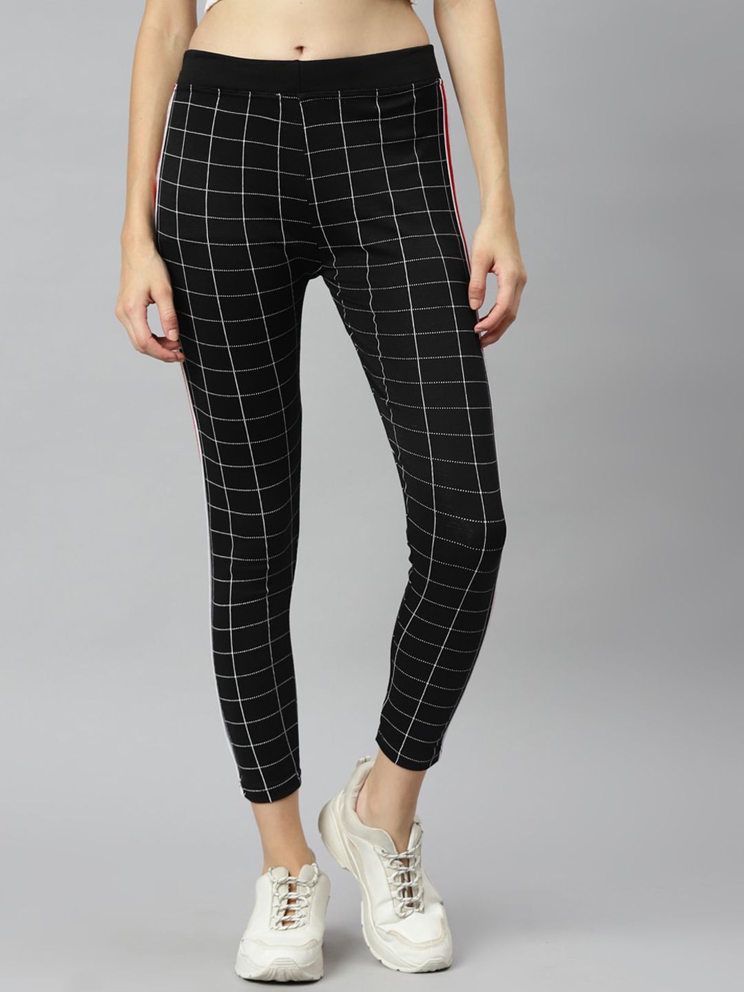 Aarika Women Black Checked Rapid Dry Slim-Fit Track Pant Price in India