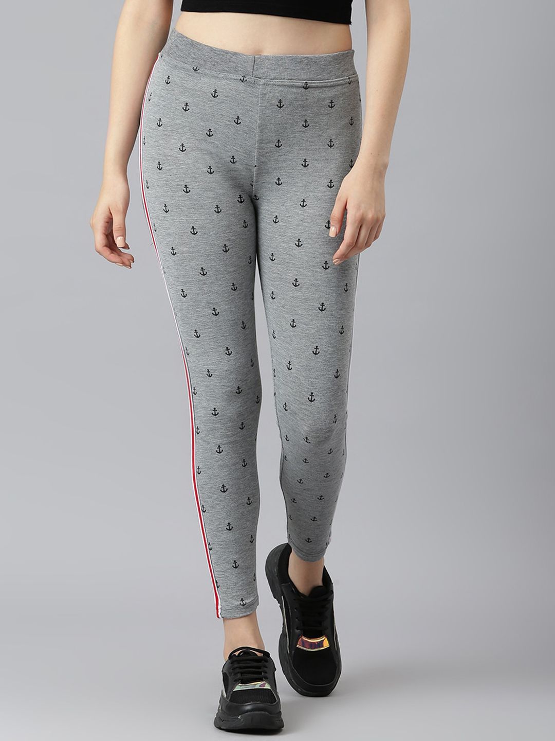 Aarika Women Grey Arrow Print Slim-Fit Track Pant Price in India
