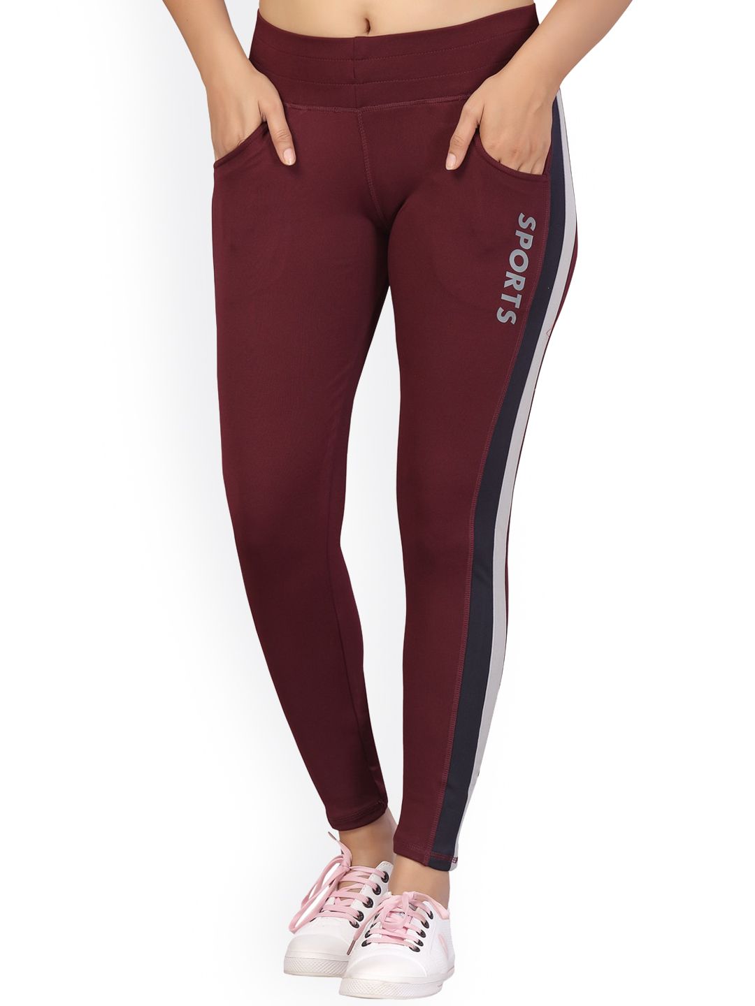 Aarika Women Maroon Solid Slim-Fit Rapid-Dry  Knitted Tights Price in India