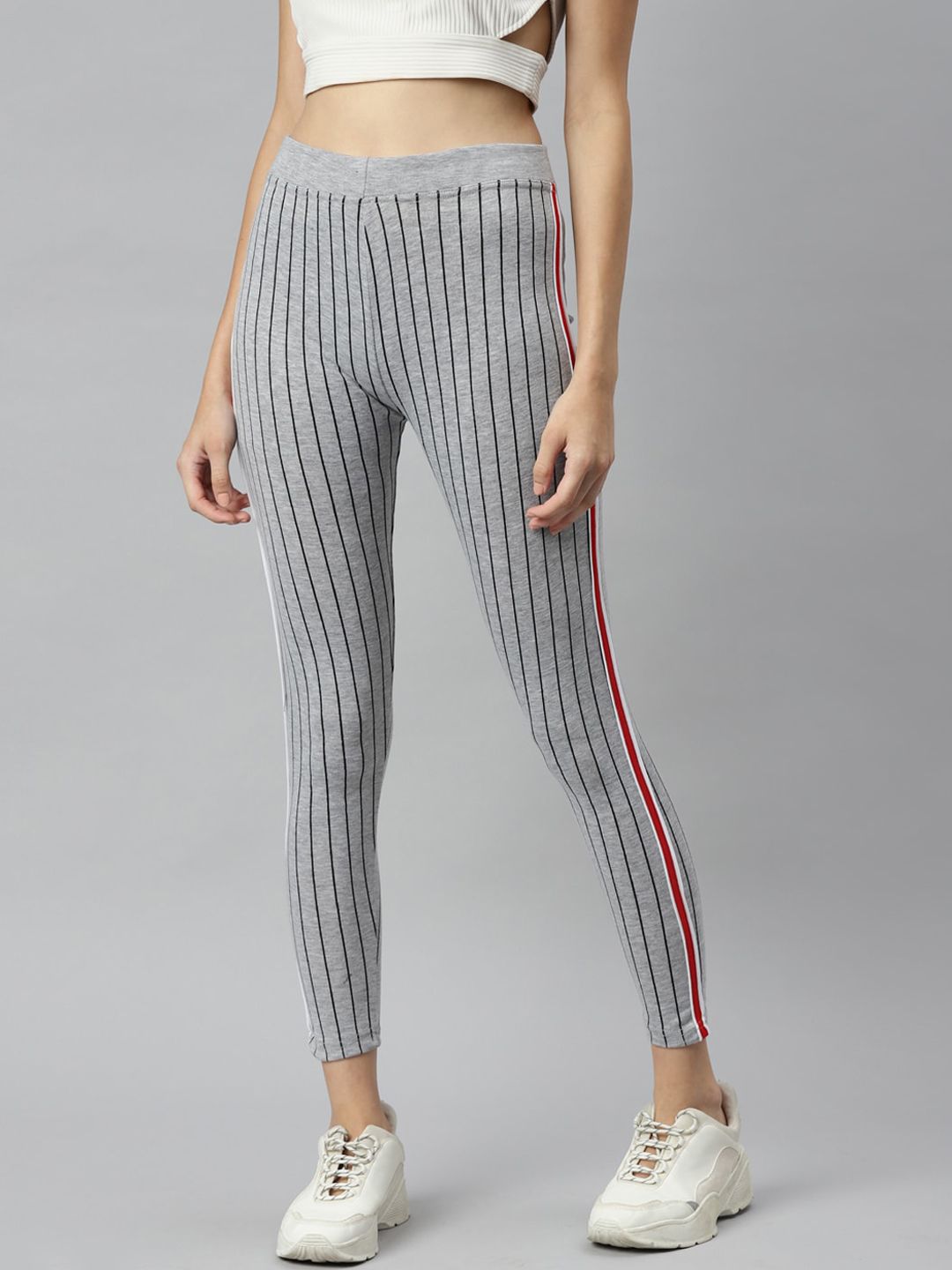 Aarika Women Grey Striped Slim-Fit Tights Price in India