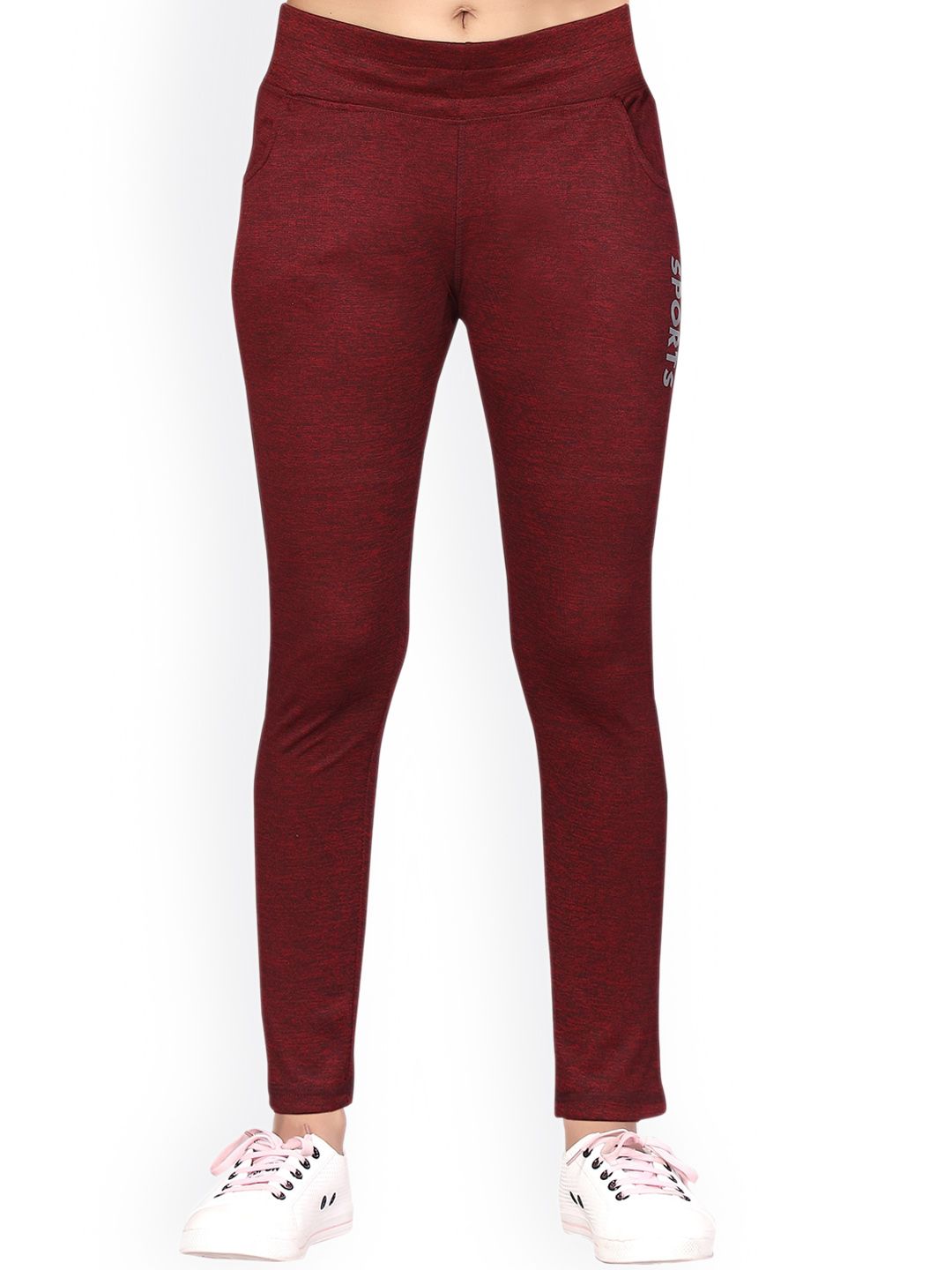 Aarika Women Maroon Solid Slim-Fit Rapid Dry Track Pant Price in India