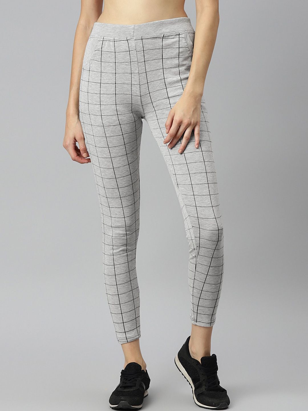 Aarika Women Grey Checked Slim Fit Tights Price in India