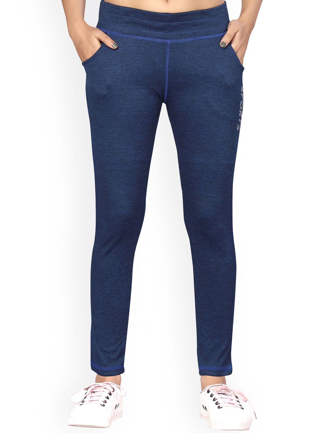 Aarika Women Navy Blue Solid Slim Fit Track Pants Price in India