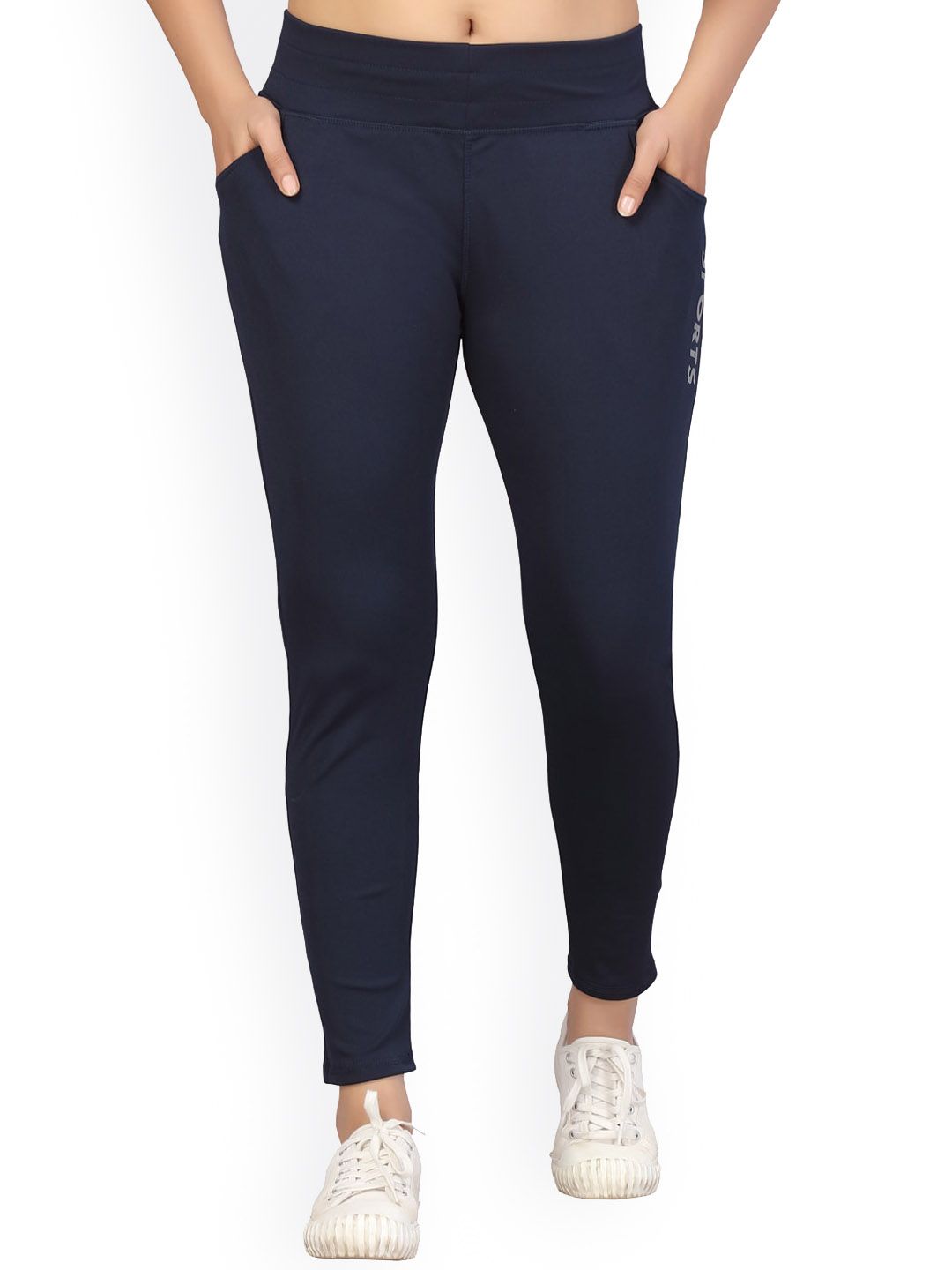 Aarika Women Navy Blue Solid Slim-Fit Rapid-Dry Tights Price in India