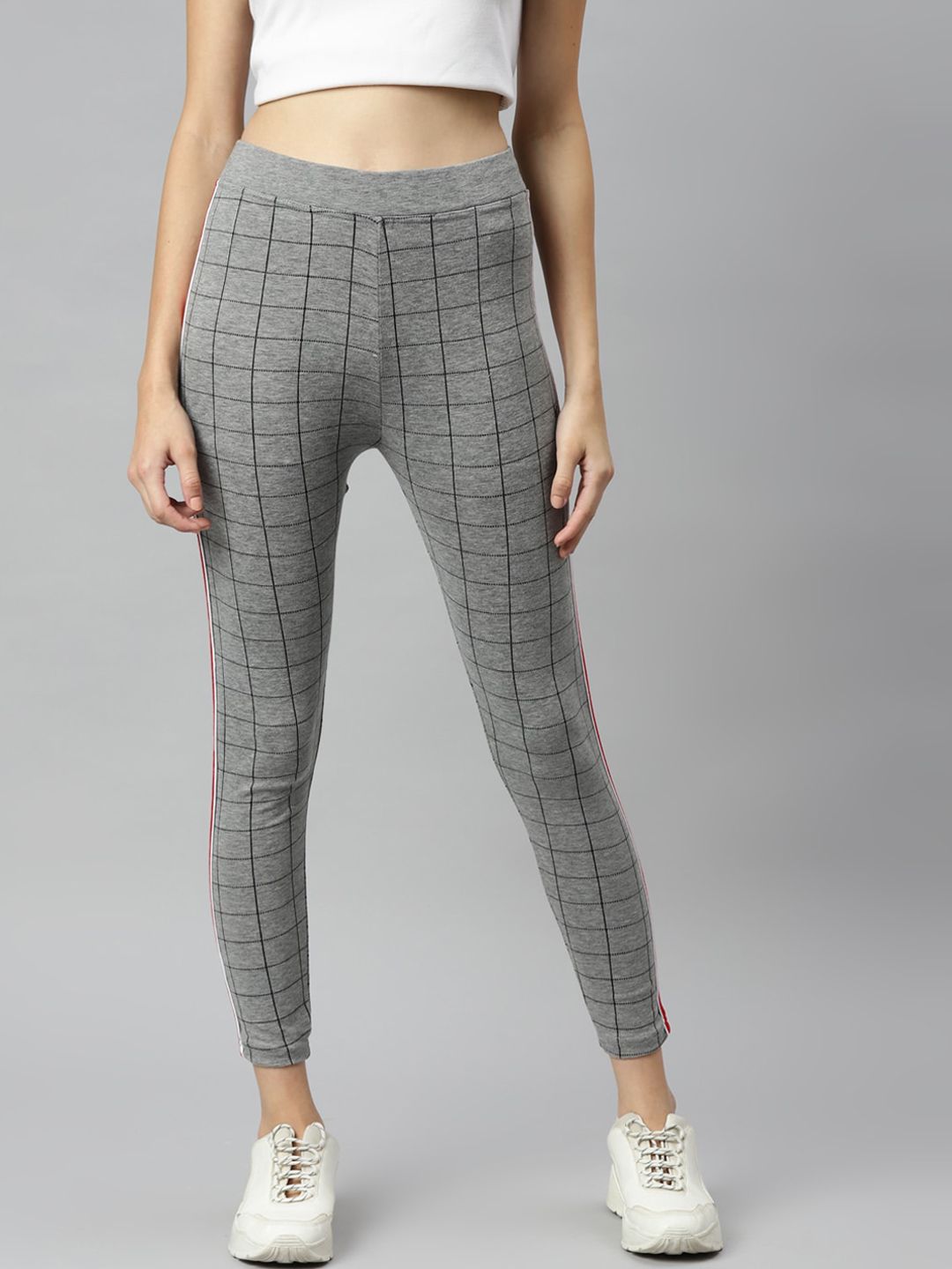 Aarika Women Grey Checked Slim Fit Track Pants Price in India