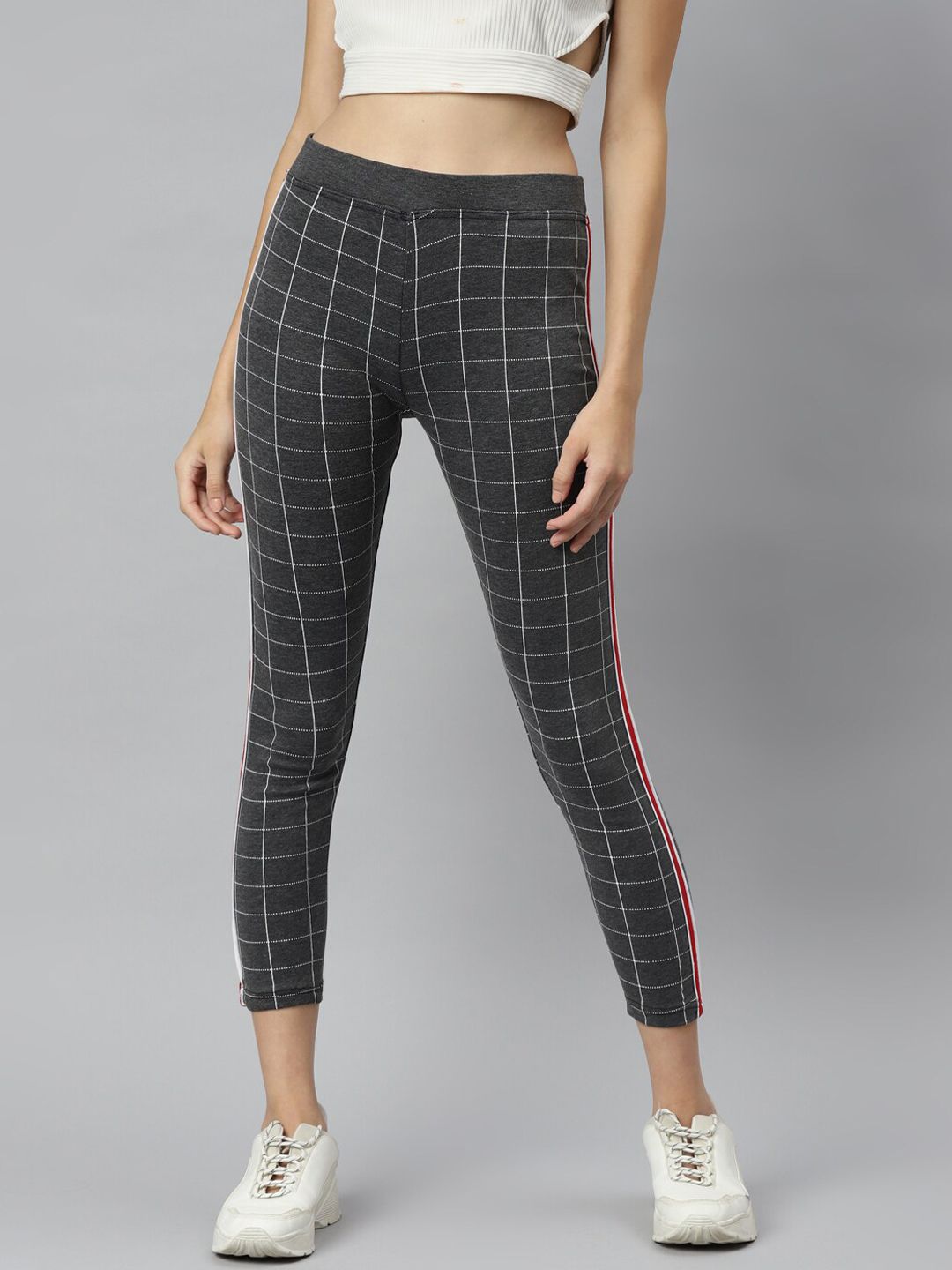 Aarika Women Grey & White Striped Slim-Fit Track Pants Price in India