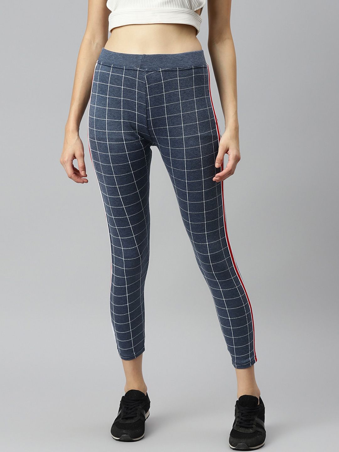 Aarika Women Blue Checked Slim-Fit Track Pants Price in India