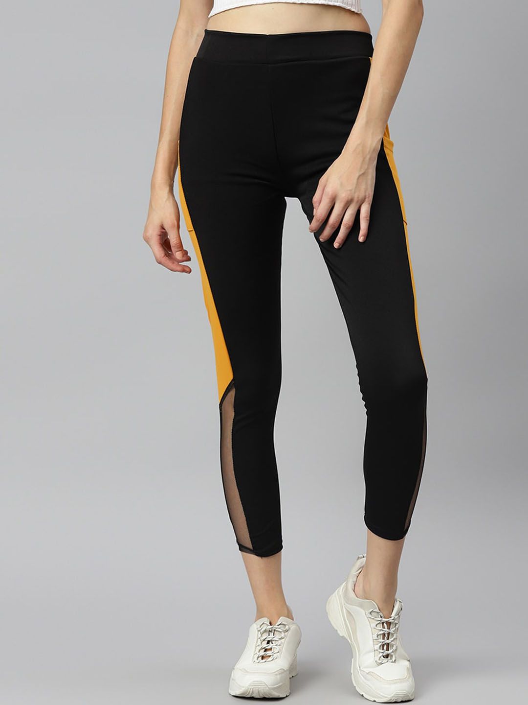 Aarika Women Black & Yellow Solid Slim-Fit Tights Price in India