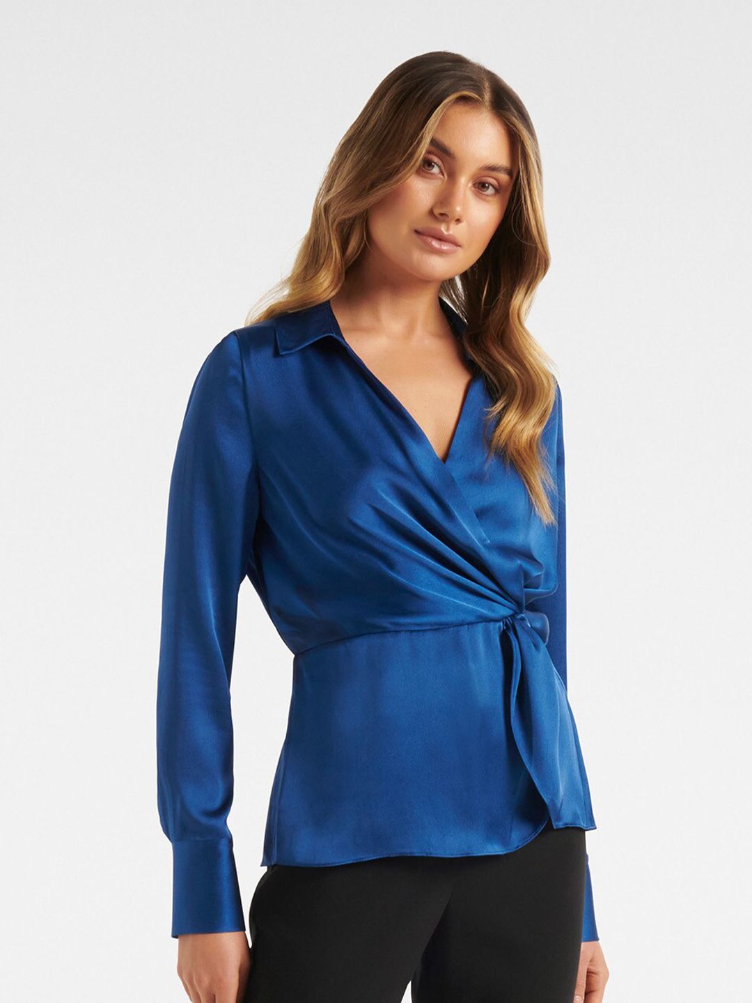 Forever New Women Blue Shirt Style Top Price in India