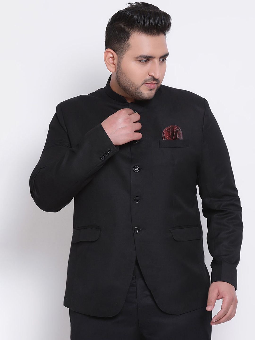 Hangup Men Black Solid Bandhgala Blazers