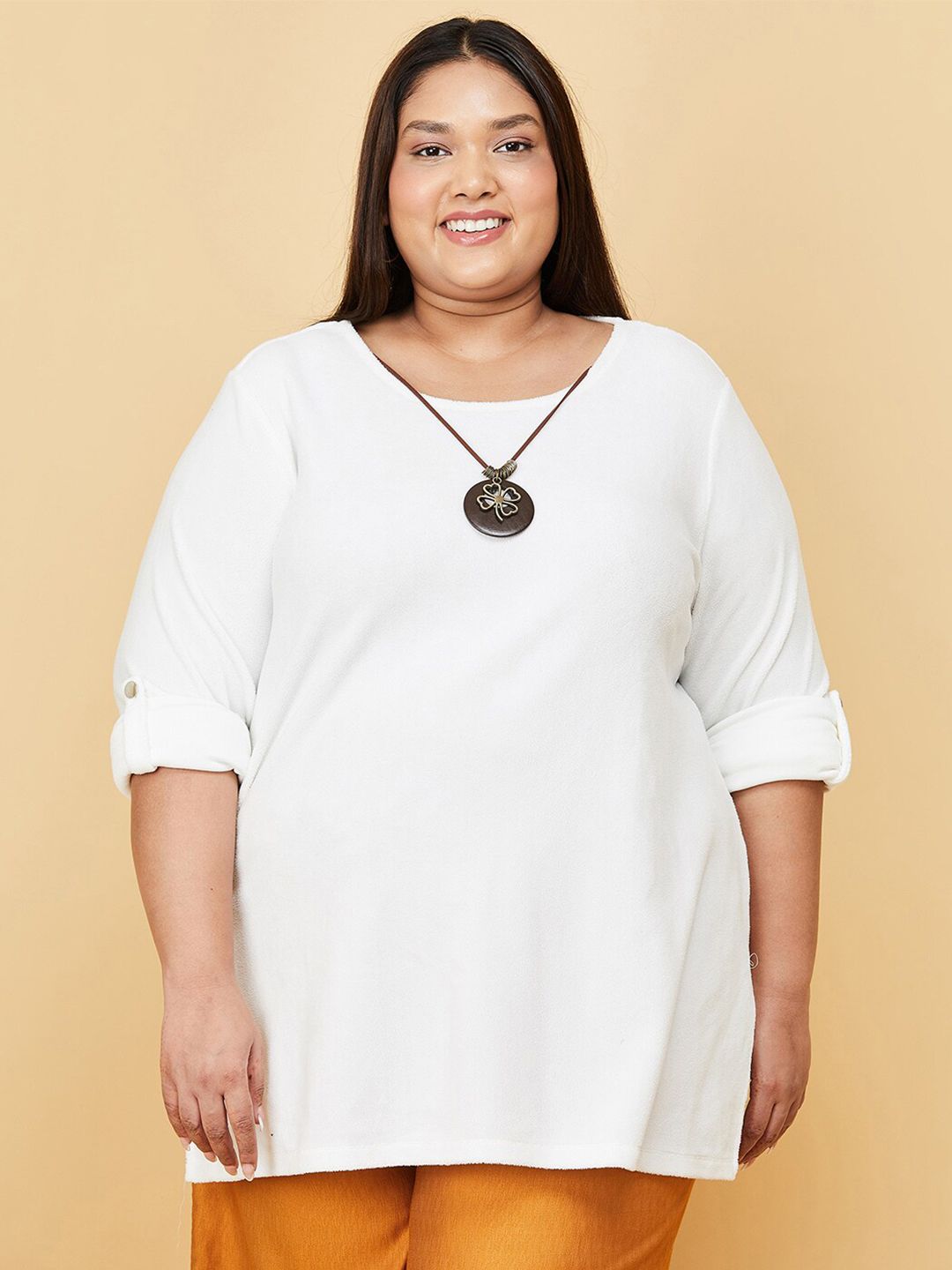 max Cream-Coloured Roll-Up Sleeves Top Price in India