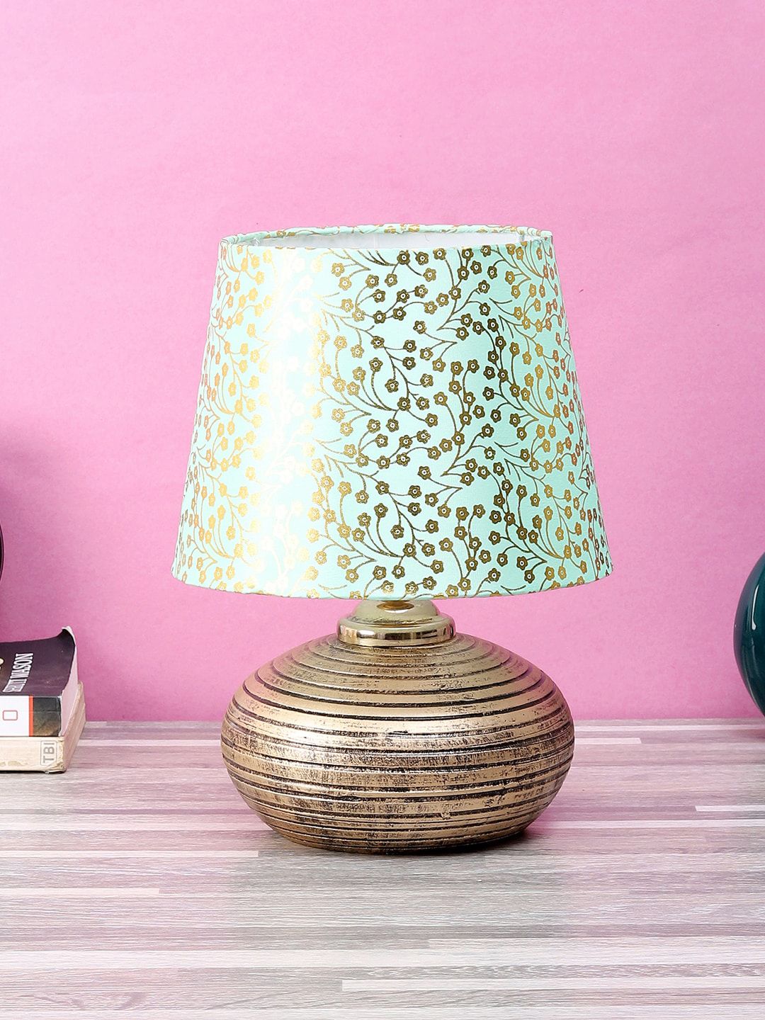 foziq Mustard Printed Table Lamp Price in India