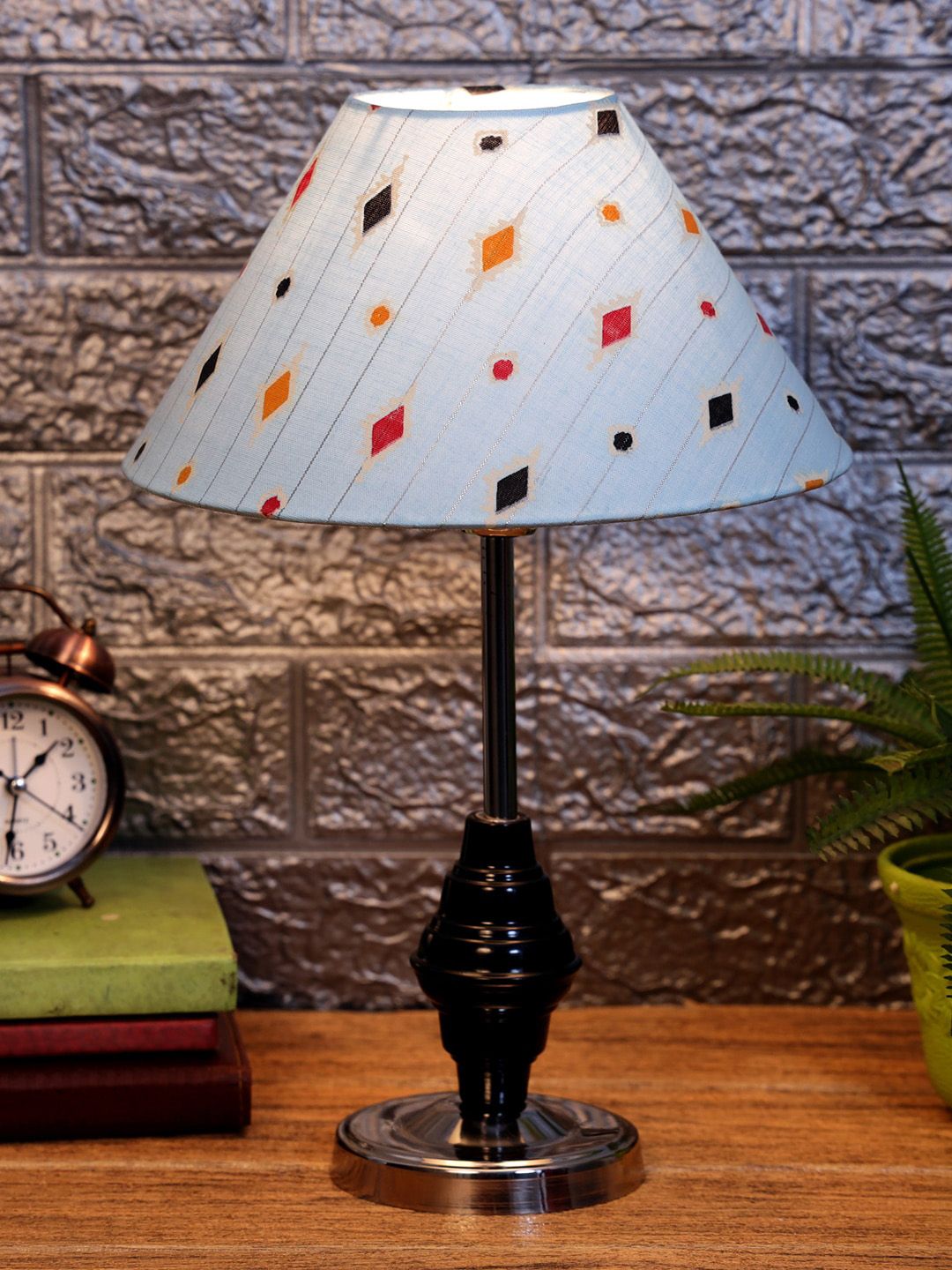 foziq Black & Blue Printed Table Lamps Price in India