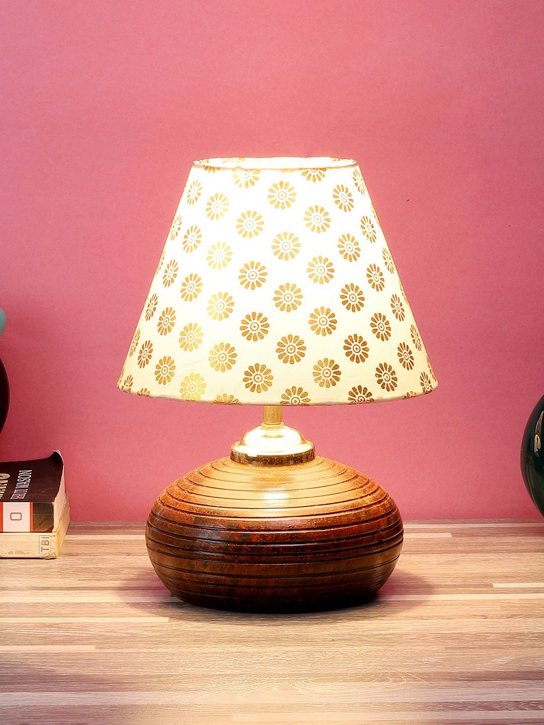 foziq Brown & White Printed Table Lamps With Shade Price in India