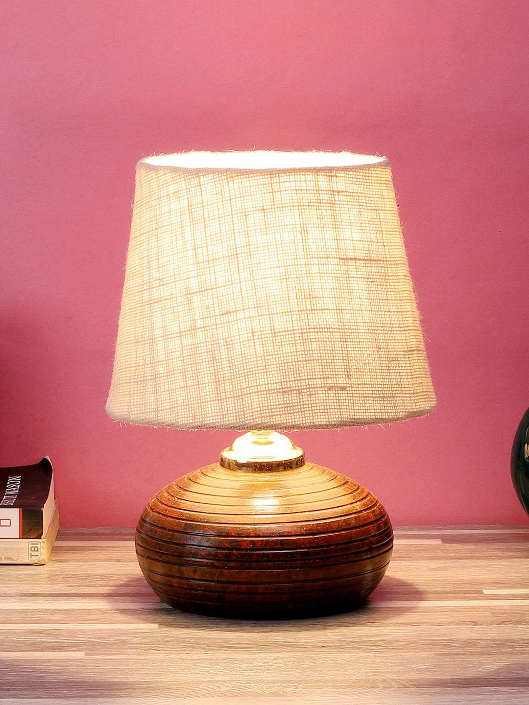 foziq Brown Textured Table Lamp Price in India