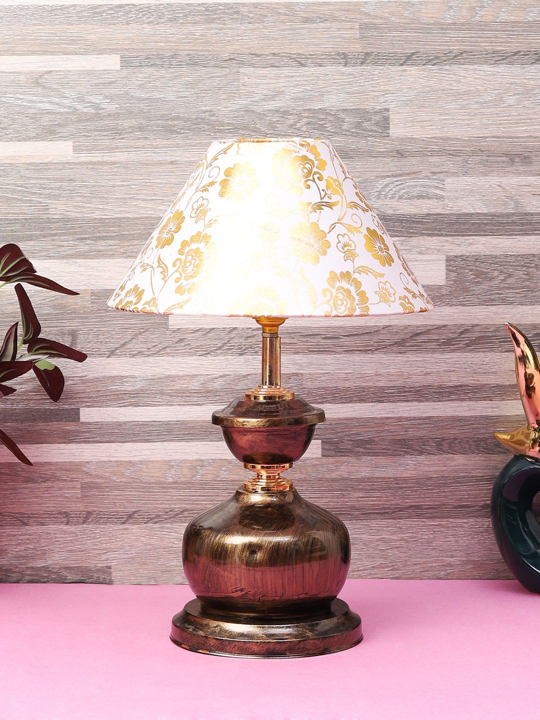 foziq Copper & White Floral Printed Contemporary Table Lamps Price in India