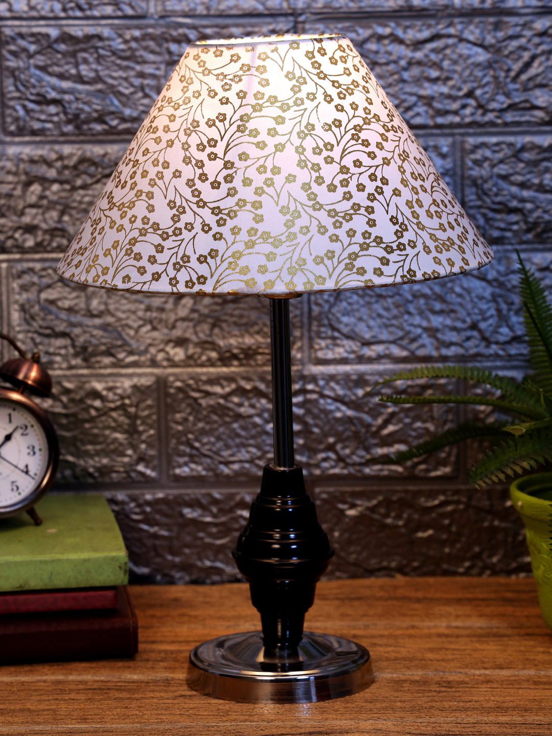 foziq Black & White Printed Table Lamps With Shade Price in India