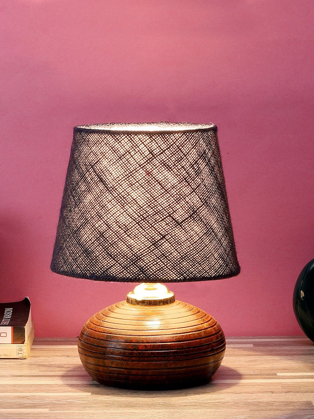 foziq Brown & Blue Textured Table Lamp Price in India