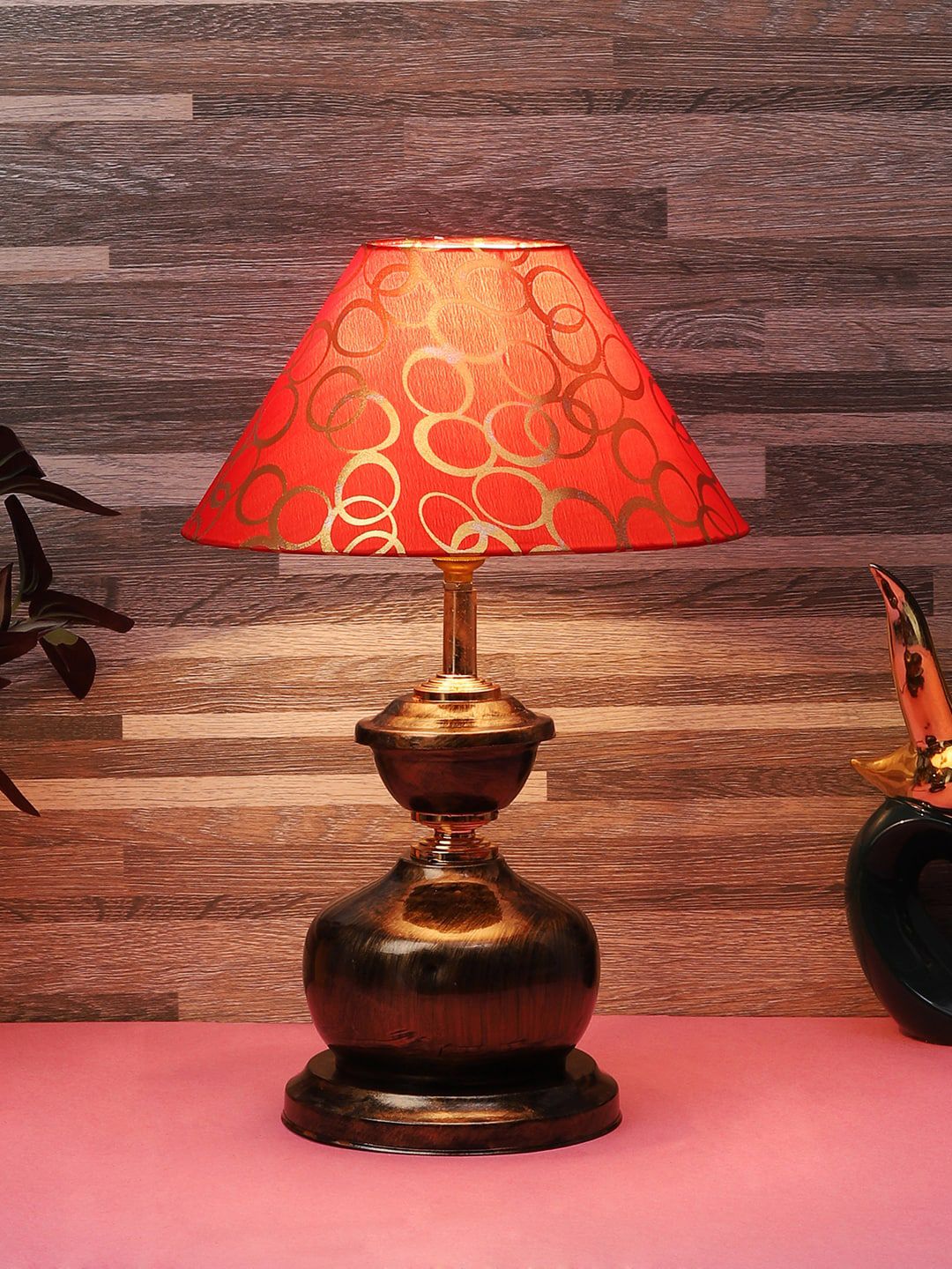 foziq Copper & Red Printed Metal Table Lamps Price in India