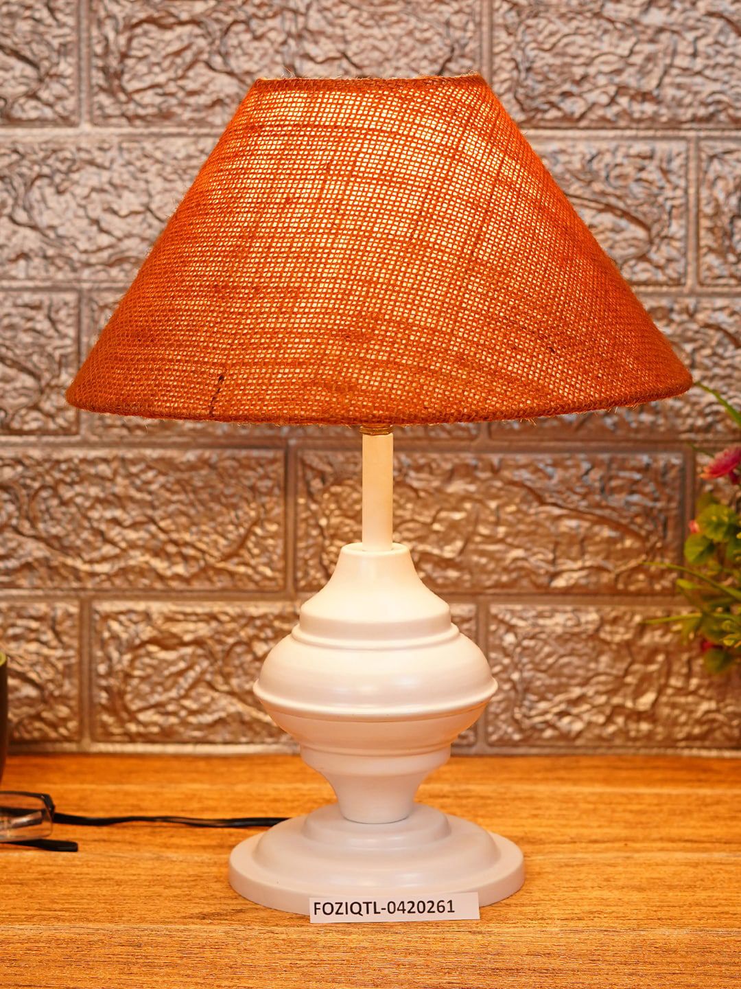 foziq Unisex White & Orange Solid Metal Base Table Lamps Price in India