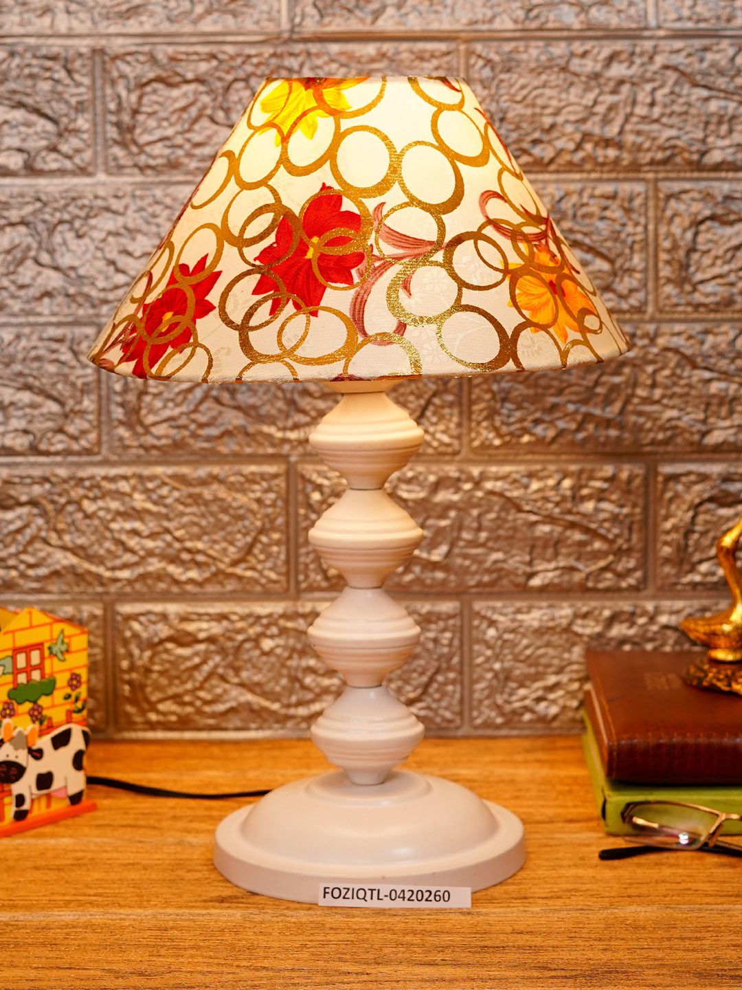 foziq White & Red Printed Table Lamps Price in India