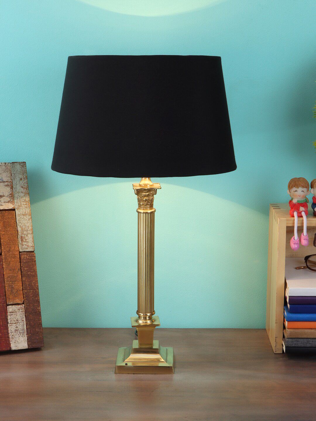 foziq Gold-Toned & Black Solid Table Lamps Price in India