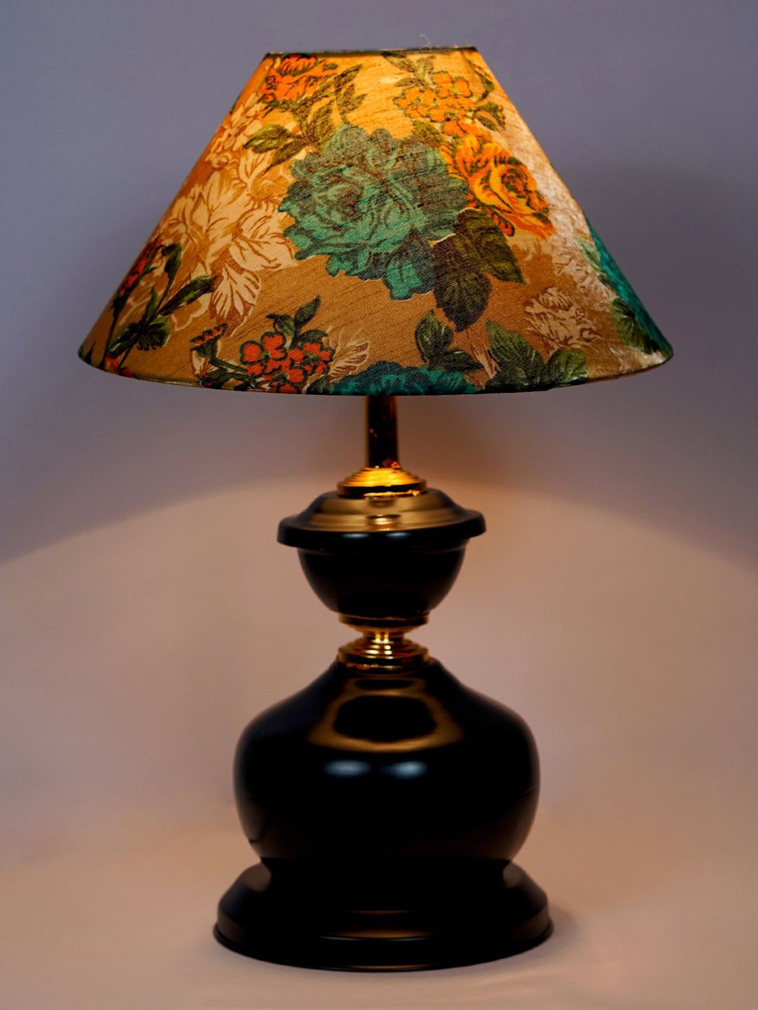 foziq Brown & Yellow Printed Table Lamps With Shade Price in India