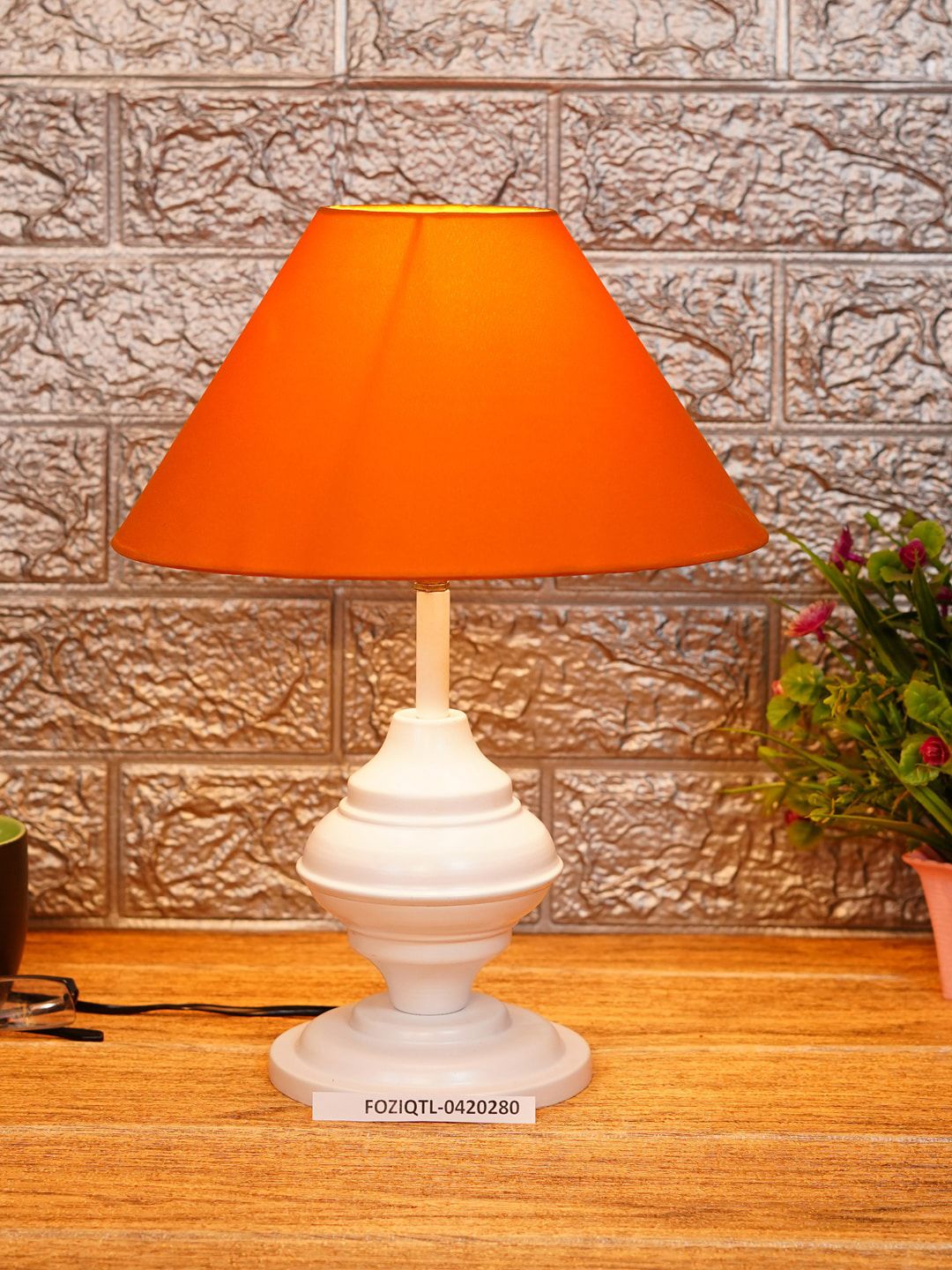 foziq White & Orange Solid Table Lamps Price in India