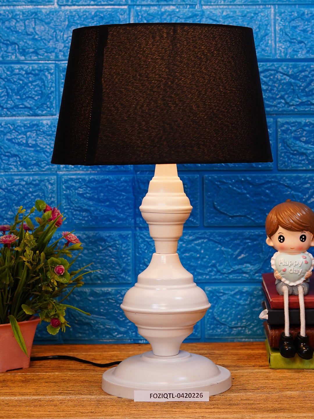 foziq Brown & White Printed Table Lamps Price in India