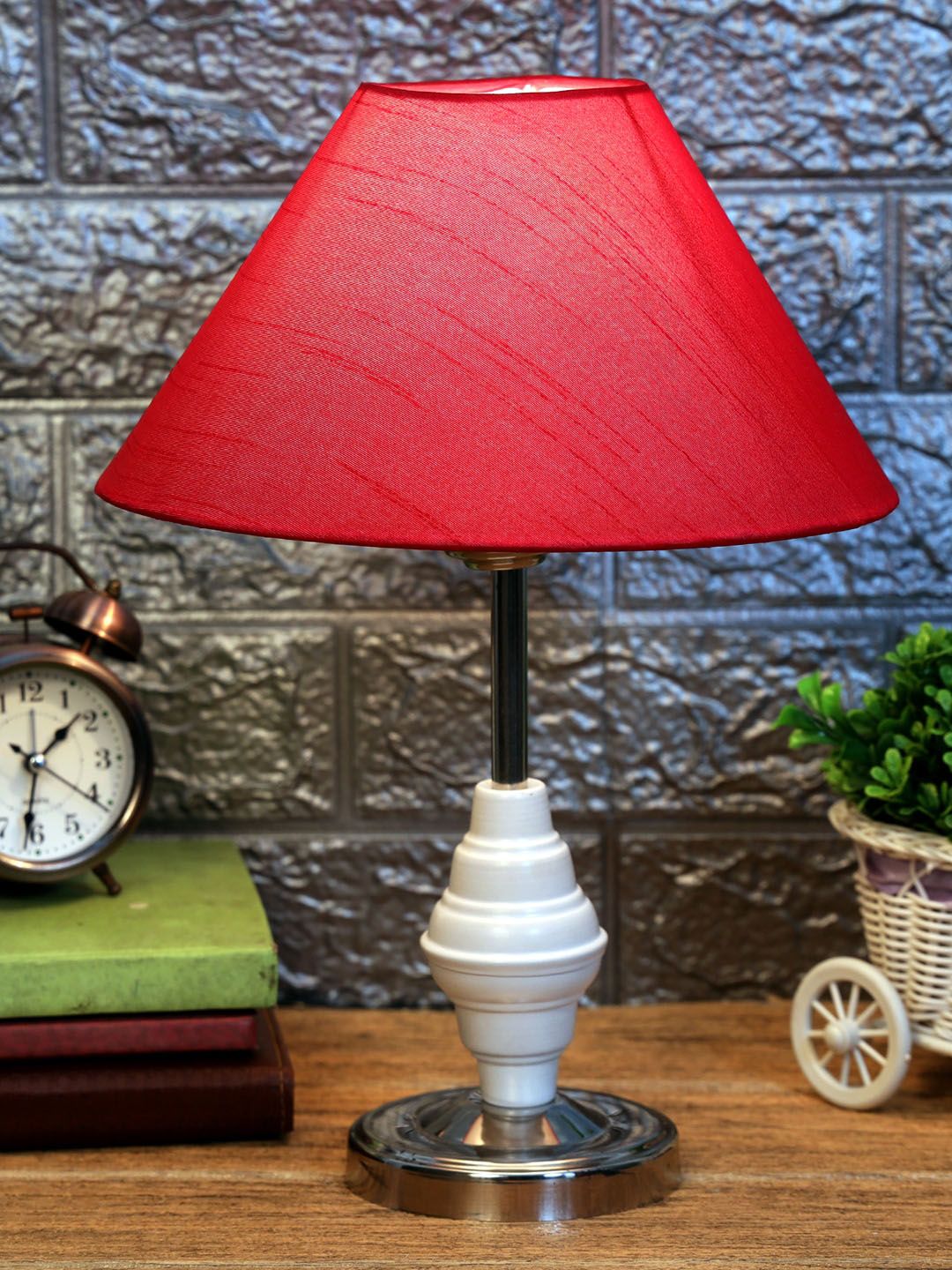 foziq White & Crome Solid Table Lamp Price in India