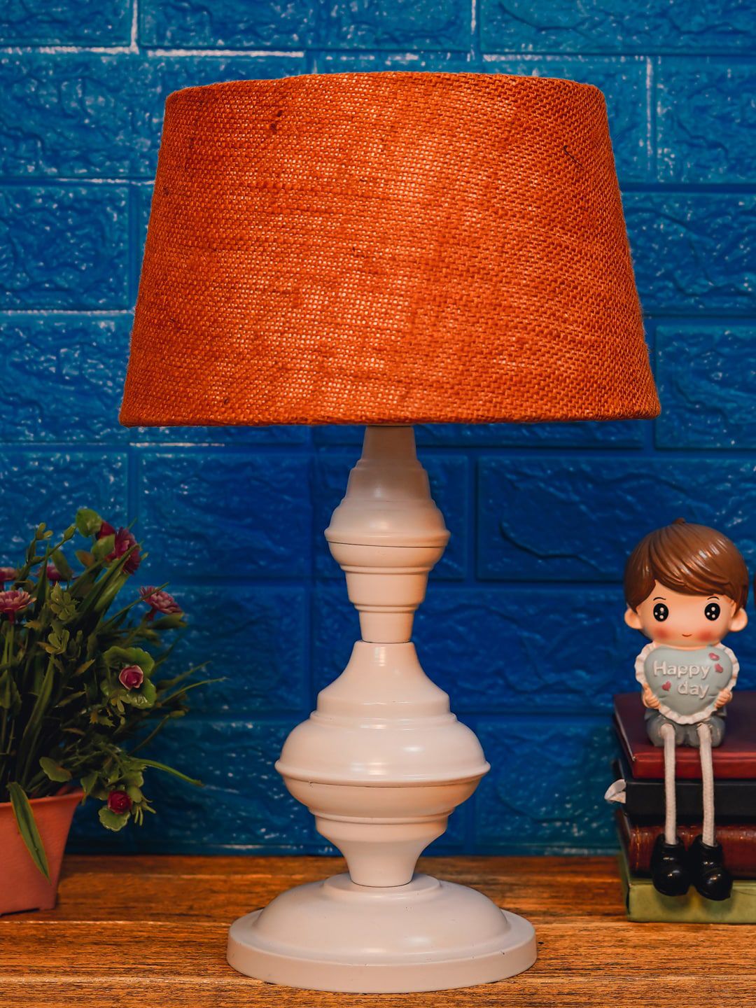 foziq White & Orange Solid Table Lamps With Metal Base Price in India