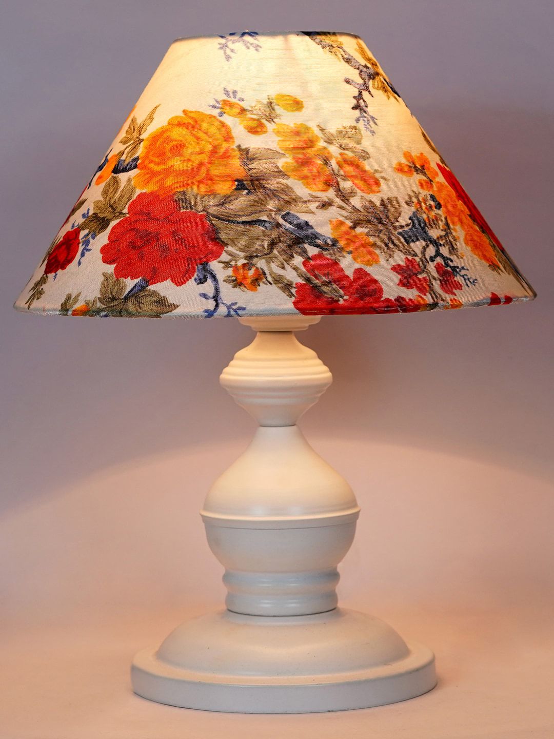 foziq White Floral Printed Table Lamp Price in India