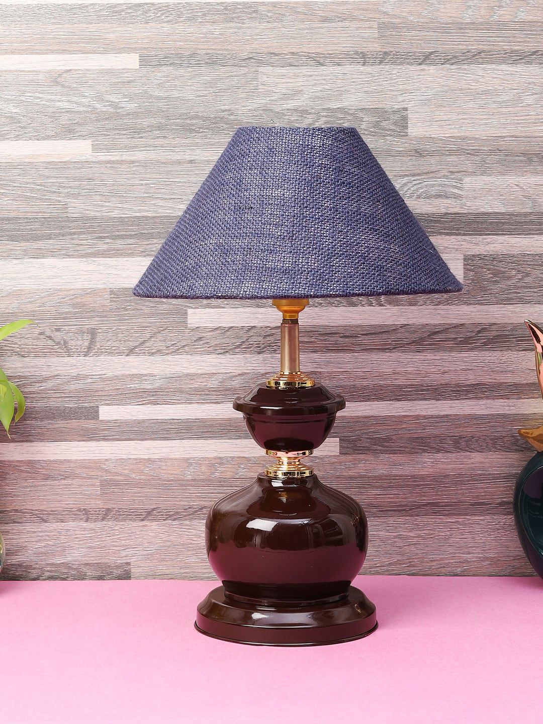 foziq Brown & Blue Textured Table Lamps Price in India