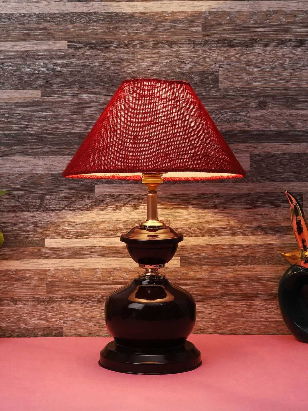 foziq Brown Printed Table Lamp Price in India