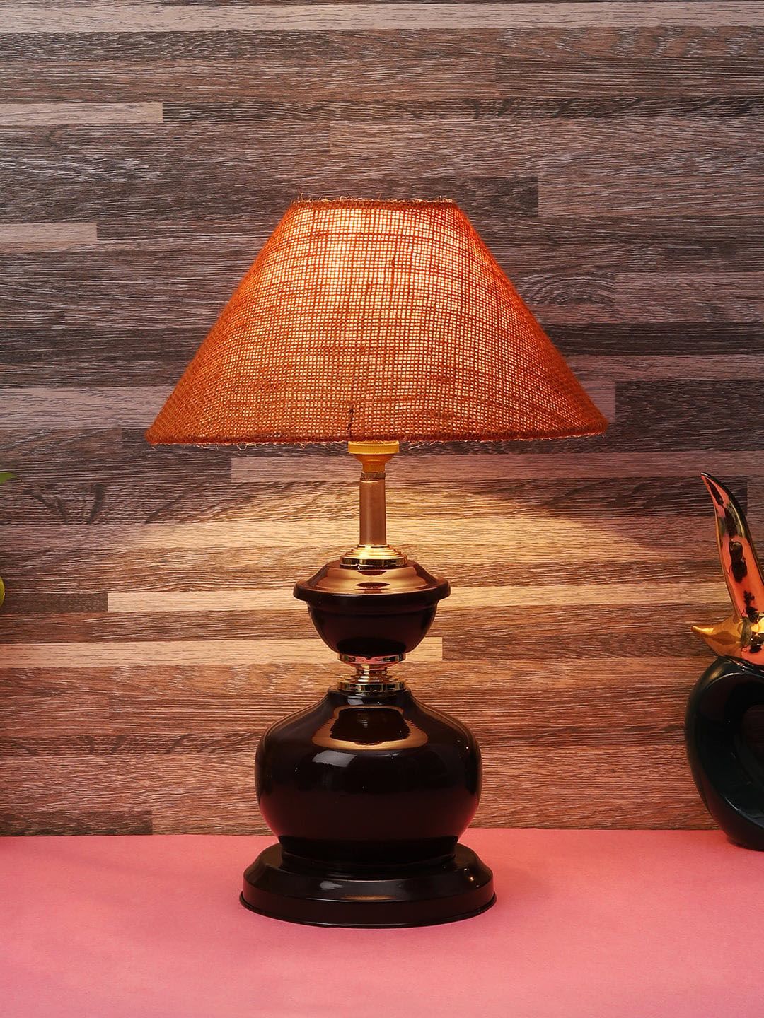 foziq Brown Solid Metal Table Lamps With Shade Price in India