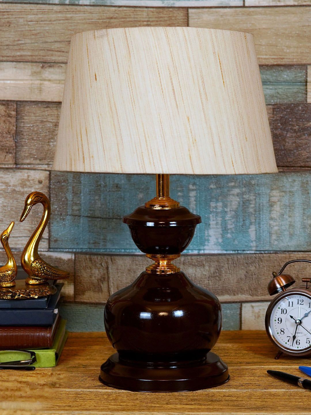 foziq Brown Printed Table Lamp Price in India