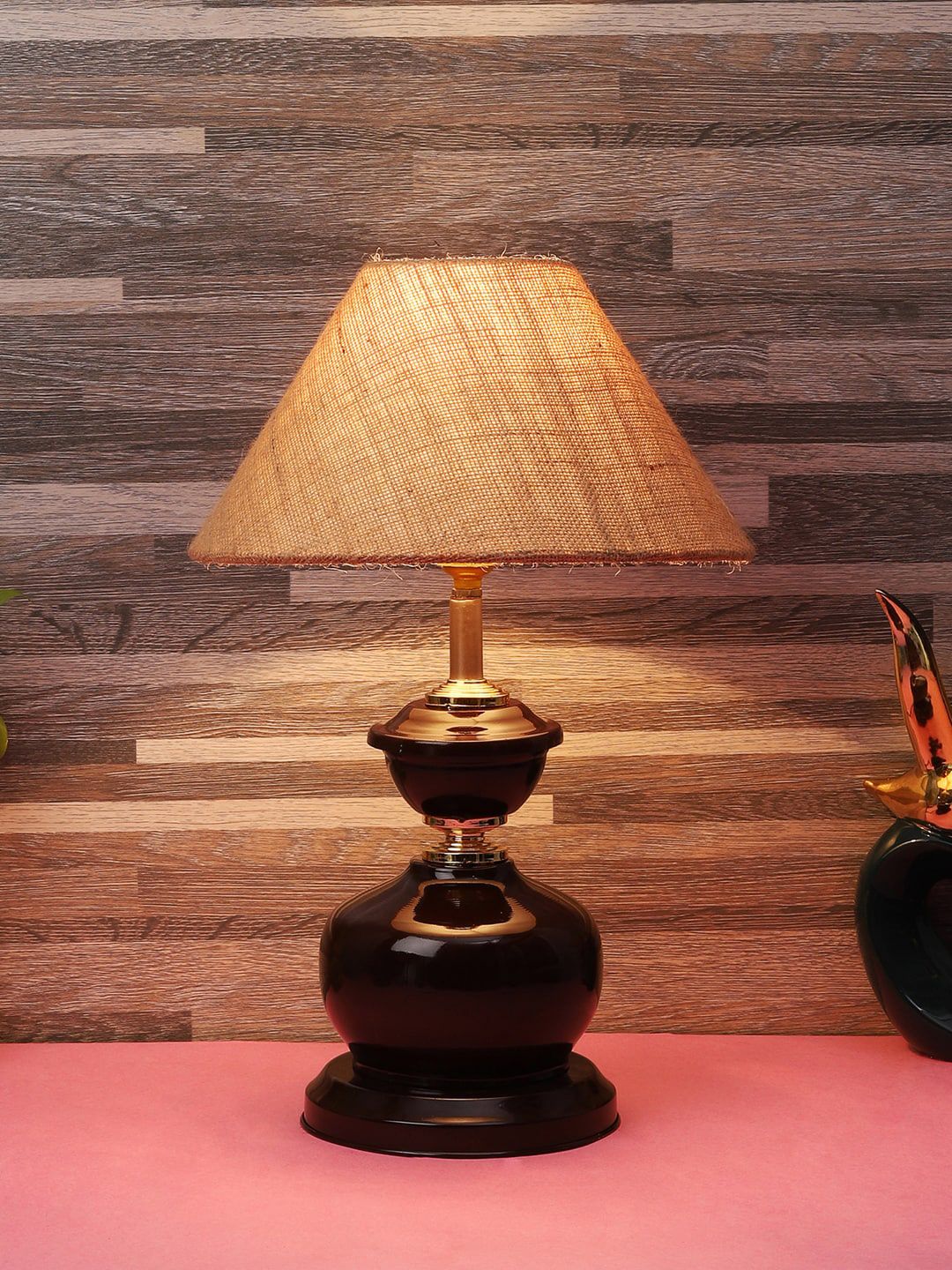 foziq Brown & Beige Colored Textured Metal Table Lamps Price in India