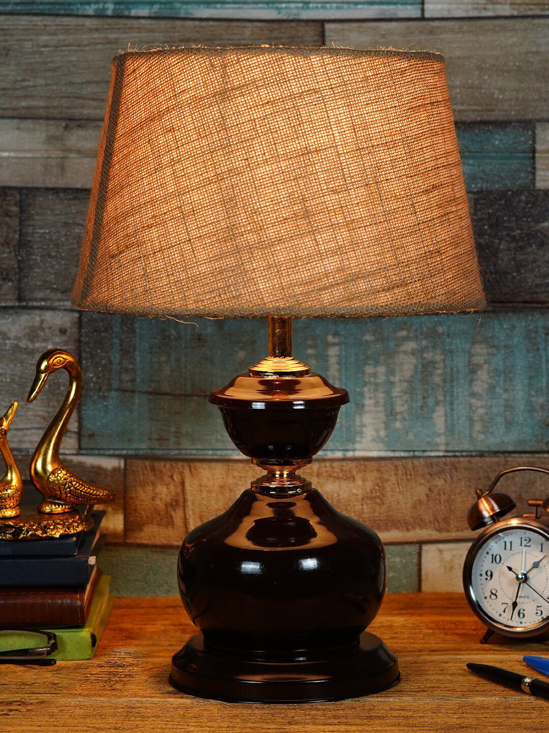 foziq Brown Solid Table Lamp Price in India