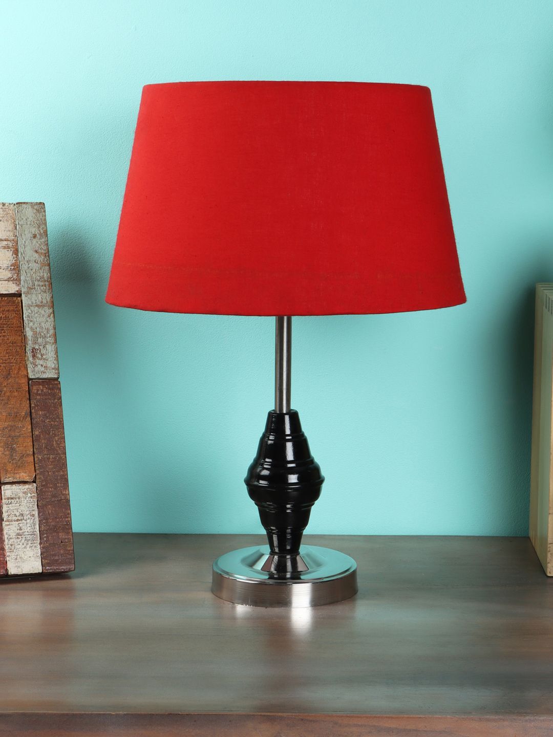 foziq Unisex Black & Red Solid Table Lamps Price in India