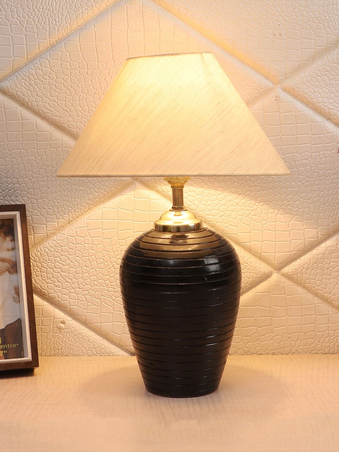 foziq Brown Textured Table Lamp Price in India