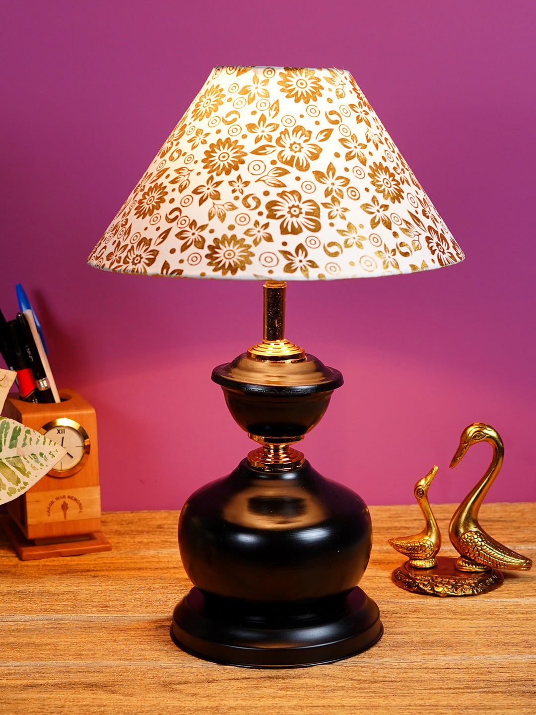 foziq Brown Printed Table Lamp Price in India