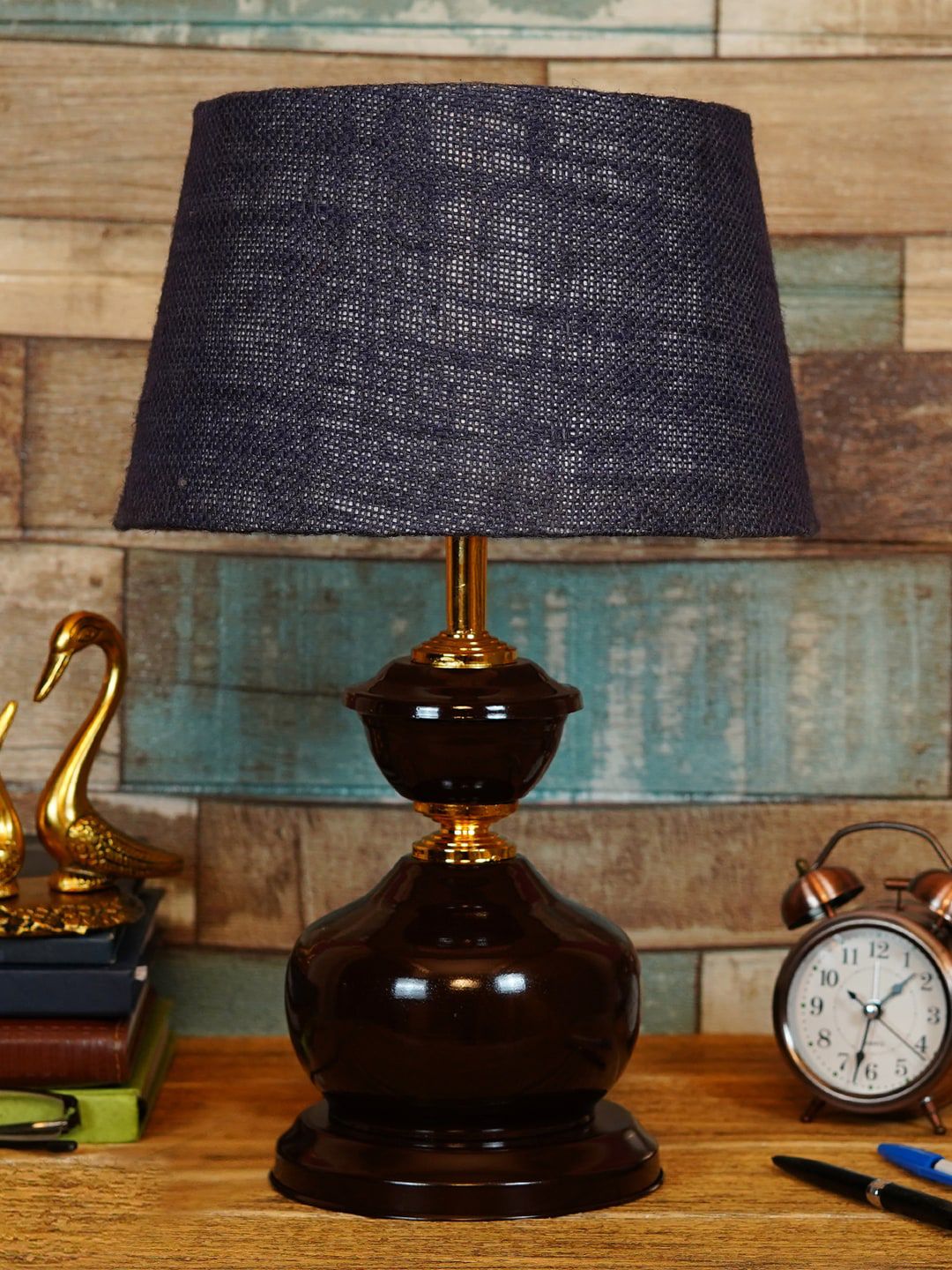 foziq Brown Textured Table Lamp Price in India