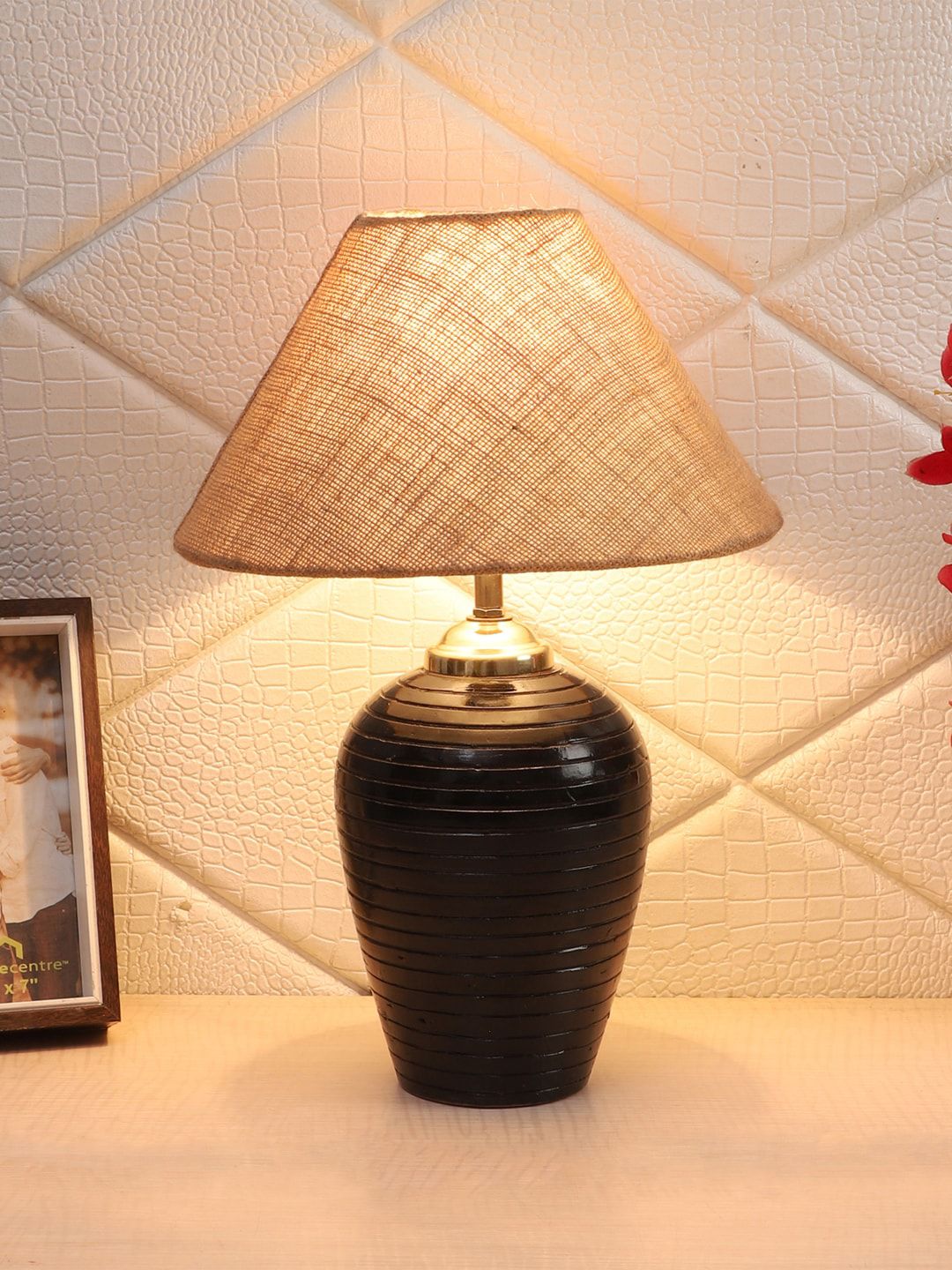 foziq Brown Textured Table Lamps With Shade Price in India